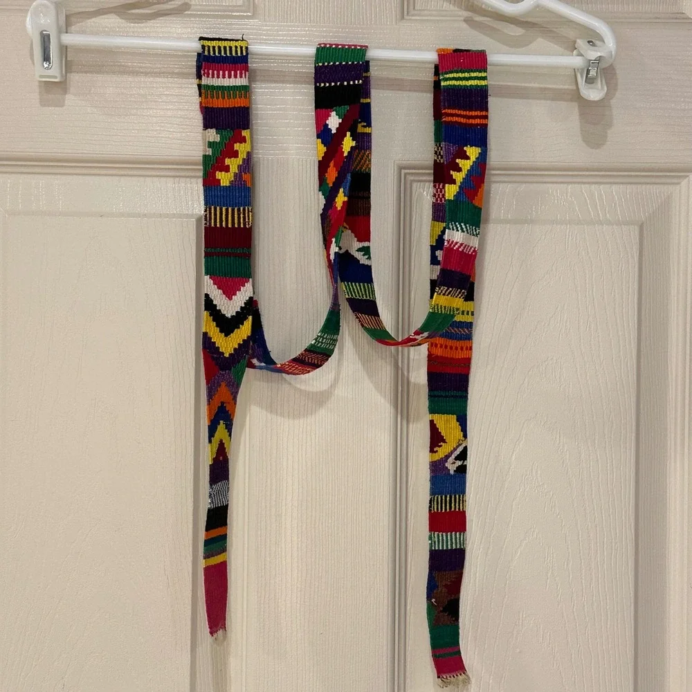 Vintage Handwoven Multi Color Geometric Textile Sash Belt 74in long